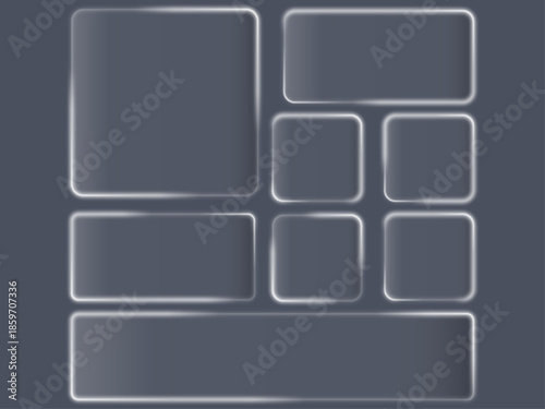 Liquid glass smartphone interface isolated. White ui light frame square and circle banner with shine stroke. Control center widget for smartphone and web app, vector illustration.