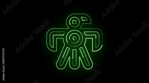 Glowing neon line totem icon with tribal spiritual symbol. Totem icon animation HD video isolated on black background