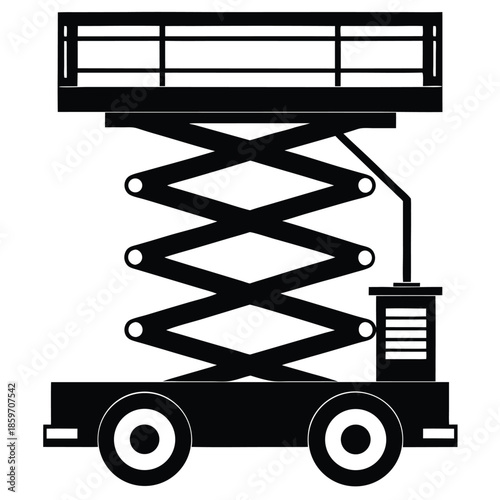 scissor lift machine line art silhouette vector illustration