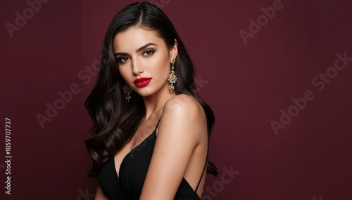 Model Poses for a Portrait Against a Dark Background With Elegant Accessories...