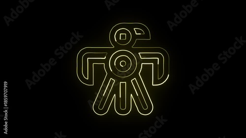 Glowing neon line totem icon with tribal spiritual symbol. Totem icon animation HD video isolated on black background