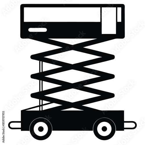 scissor lift machine line art silhouette vector illustration