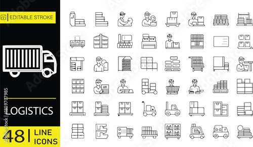 Warehouse, Storage & Fulfillment 48 Line Manual Design Icon Collection