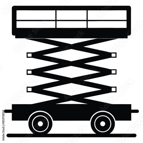 scissor lift machine line art silhouette vector illustration