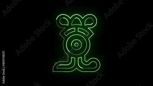 Glowing neon line xochitl flower icon with subtle pulse animation. Aztec floral symbol animation HD video isolated on black background