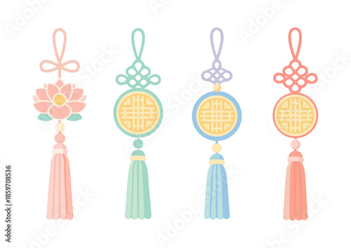 Pastel Korean Norigae Illustration – Traditional Korean Ornament for Holidays