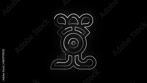 Glowing neon line xochitl flower icon with subtle pulse animation. Aztec floral symbol animation HD video isolated on black background