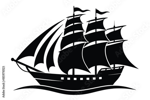 sailing ship line art silhouette vector illustration