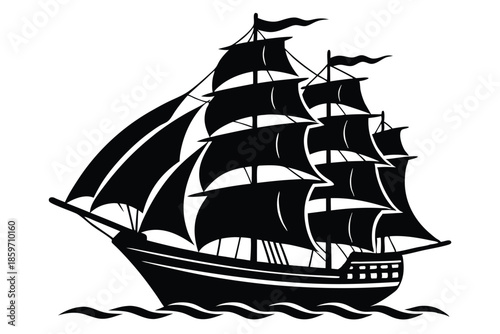 sailing ship line art silhouette vector illustration