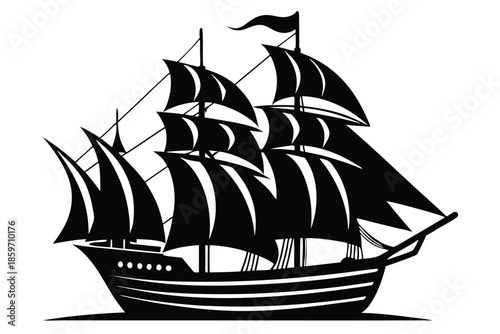 sailing ship line art silhouette vector illustration