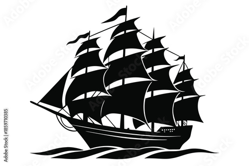 sailing ship line art silhouette vector illustration
