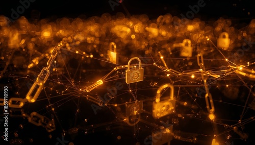 Blockchain Technology With Glowing Locks and Connections in a Digital Space
