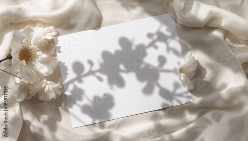 Shadows of Flowers Cast on a Blank Canvas With White Fabric in a Softly Lit Area