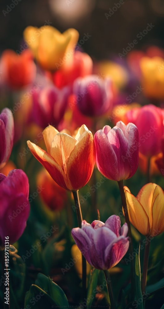 Fototapeta premium Vibrant Tulips in Full Bloom - A Colorful Springtime Display.