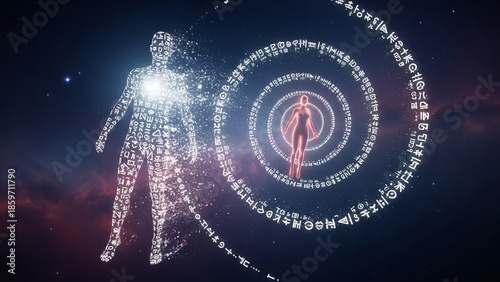 Abstract digital human body concept with spiraling data representation