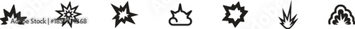Explosion Effect Icon Set Vector Illustration Burst Blast Boom Crash Shatter Destruction Energy Impact Power Danger Warning Comic Cartoon Graphic Motion