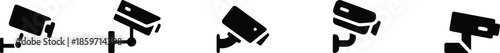Five Security Camera Icon in Black Different Styles on Transparent Background Video Surveillance Cctv Monitoring System Vector Illustration