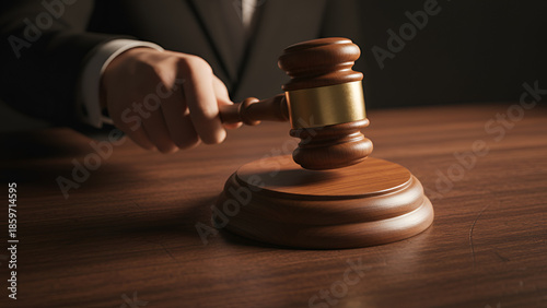Gavel Striking the Sound Block — Legal Hammer in Action for Courtroom Imagery

