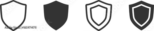 Shields Set Vector Design with Outline Variations for Protection, Security and Defense Symbol Exactly 200 Characters