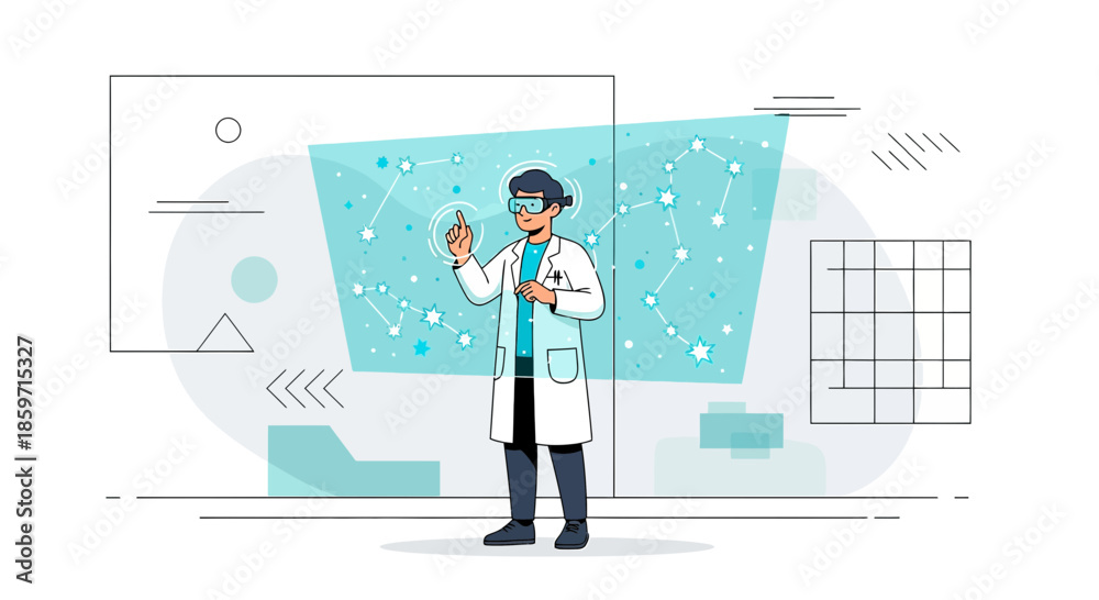 Fototapeta premium Future scientist exploring the cosmos through advanced holographic technology interface for