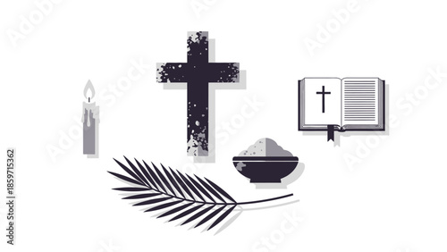 Black and white religious symbols and cross candle