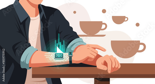 Futuristic digital smart watch concept with advanced graphical interface for smart living