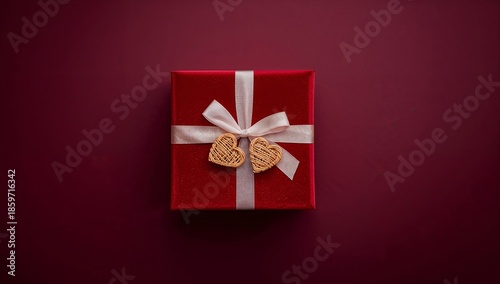 Gift Box With Hearts on Red Background for Special Occasions and Celebrations