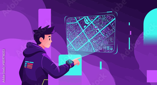 Futuristic navigation interface controlled by a user through a smart watch application