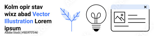 Creativity, innovation, eco-friendly ideas, digital design, inspiration, educational content. Image shows a leaf, light bulb and website interface. Creativity and innovation conceptually