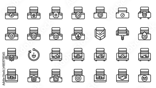 A collection of database icons, each showing a server with different visual elements for various data operations