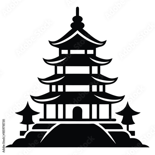 pagoda line art silhouette vector illustration