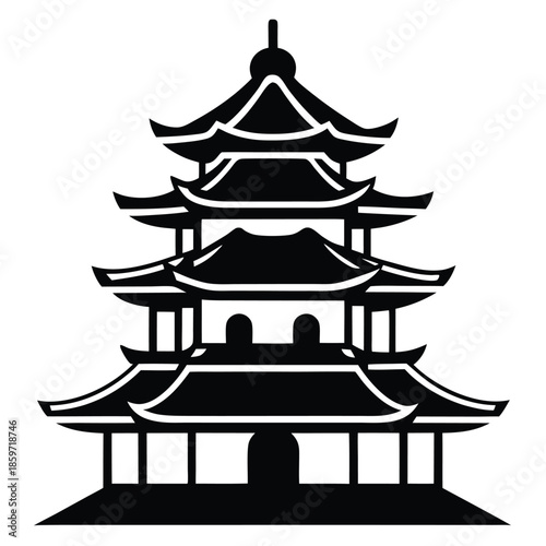 pagoda line art silhouette vector illustration