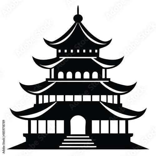 pagoda line art silhouette vector illustration