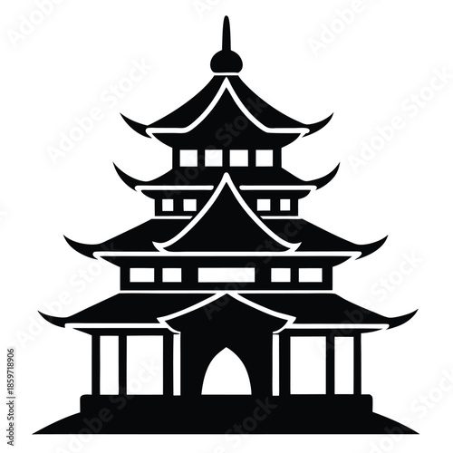 pagoda line art silhouette vector illustration