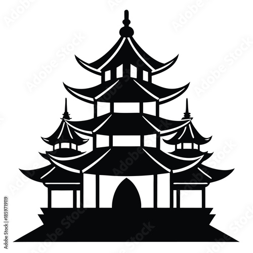 pagoda line art silhouette vector illustration