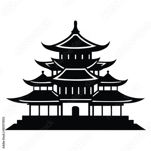 pagoda line art silhouette vector illustration