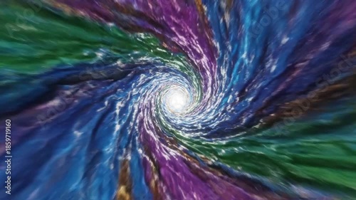 Abstract swirling colorful vortex tunnel with light at the end visualization