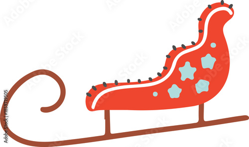 A small decorative red wooden Christmas sleigh
