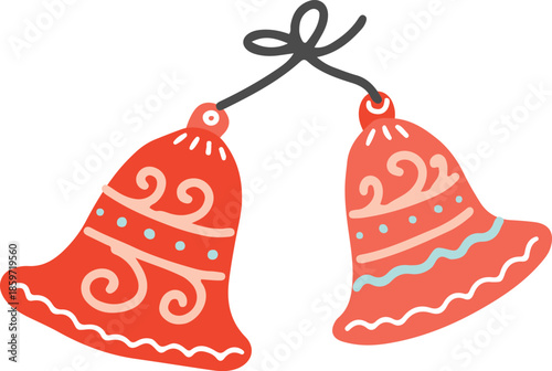 Festive red Christmas bells used as ornaments