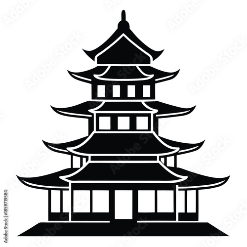 pagoda line art silhouette vector illustration
