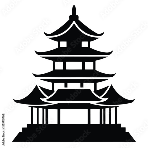 pagoda line art silhouette vector illustration