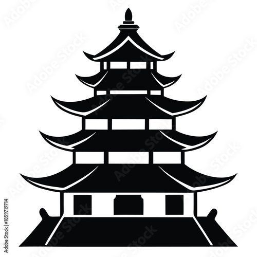 pagoda line art silhouette vector illustration