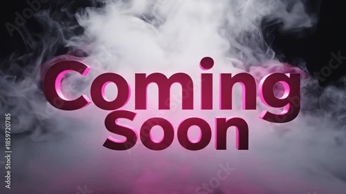 Abstract visual representation with the word coming surrounded by smoke in a dark environment