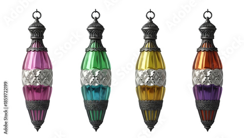 Ramadan lanterns isolated on transparent background colorful decorations for islamic holiday