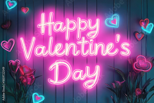 Happy valentine's day neon sign isolated on white background
