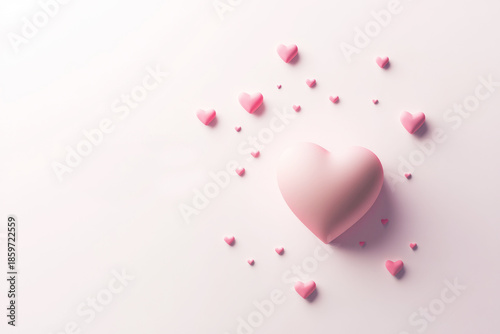 Pink hearts floating isolated on white background