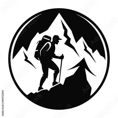 mountain climber line art silhouette vector illustration
