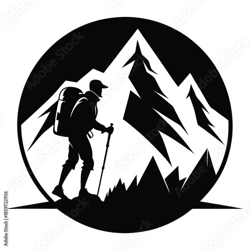 mountain climber line art silhouette vector illustration