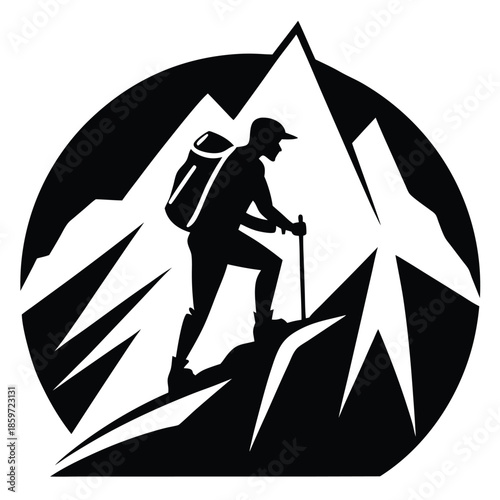 mountain climber line art silhouette vector illustration