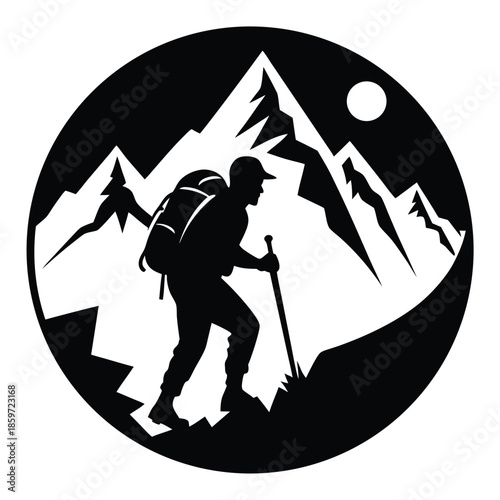 mountain climber line art silhouette vector illustration